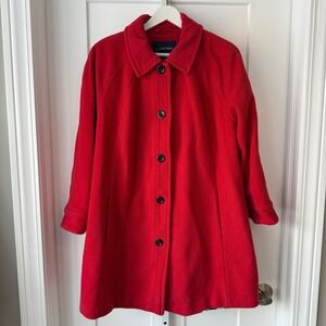 Lands End Red Wool Cashmere Blend Button Front Car Coat‎ Plus Size 24W